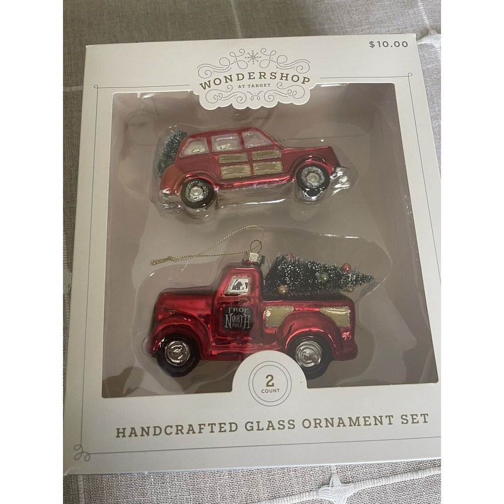 Wondershop Vintage Travel Vehicles Handcrafted Christmas Glass Ornaments Set